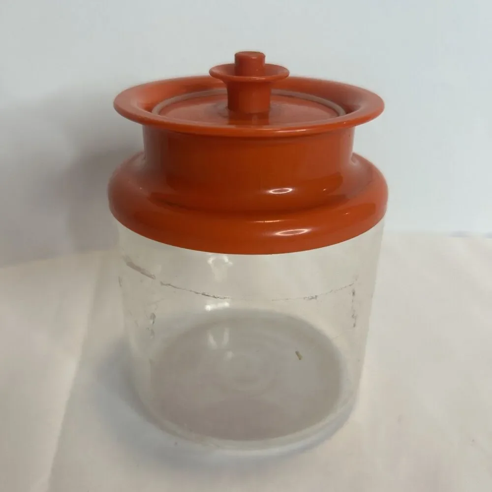 Tupperware #1477.11 Acrylic Canister .5 Liter 2 1/4 CupSheer Lid Orange Vintage